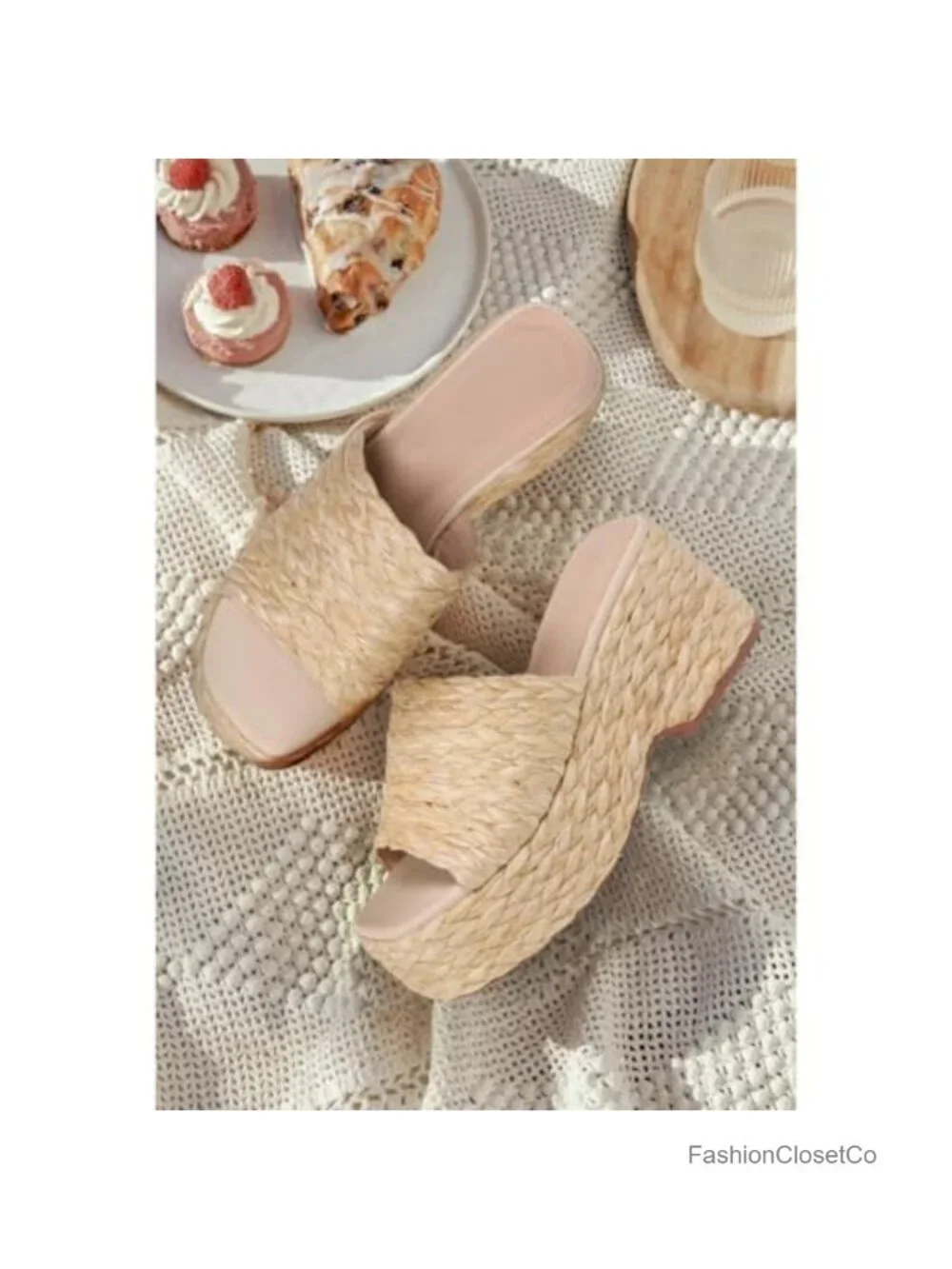 Platform Espadrille Sandals, Slip On Wedges, Open Toe Beach Sandals with PU